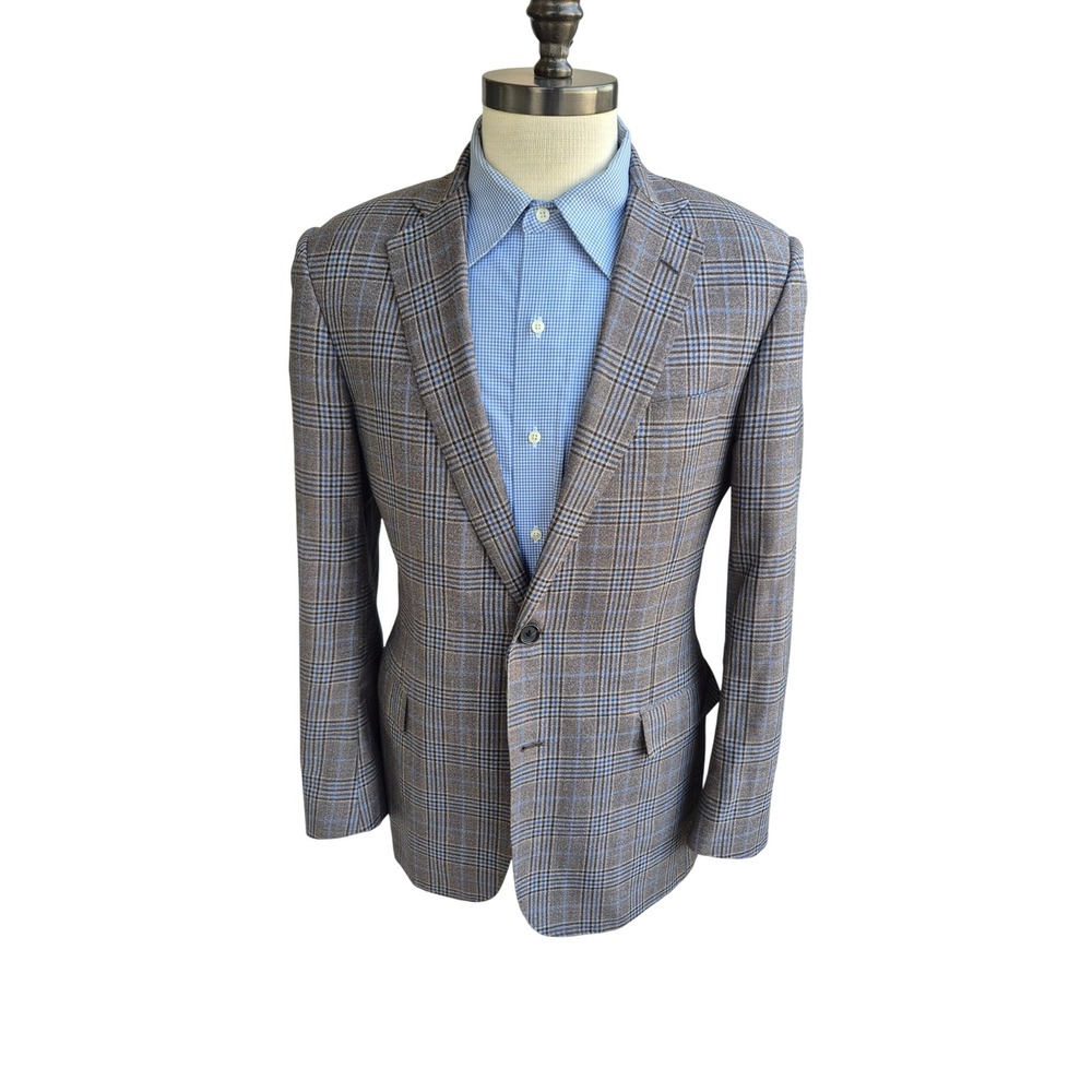 Brooks Brothers Regent Drago Italian Fabric Brown Blue Plaid Sport Coat Sz 40 R